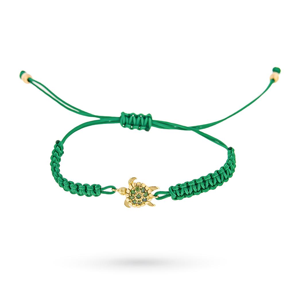 Bracciale tartaruga piccola diamanti verdi 0,135ct cordino verde - QUAGLIA
